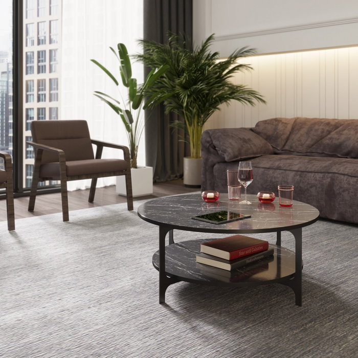 Hanah Home Mesa de Centro Versy Negro con Diseño de Mármol